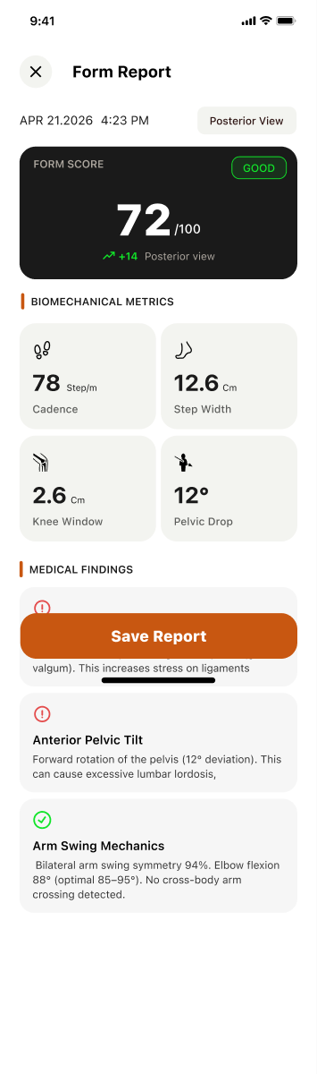 Form report — biomechanical metrics